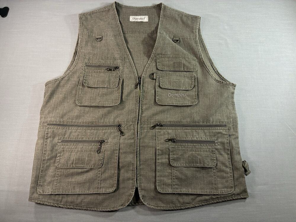 Olympina Utility Cargo Vest Mens Outdoor Fishing Hiking Multi Pocket Full Zip